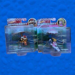 New Hot Wheels Mario Kart Princess Peach B-Dasher & Bowser Kite Kart Bundle